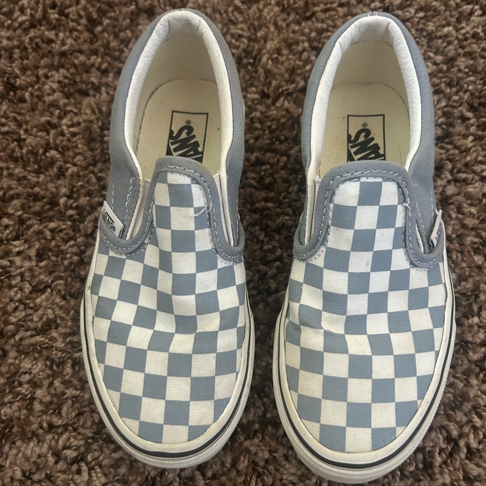 Vans Kids Gray and White Checkered Slip-On Sneakers like new barely worn